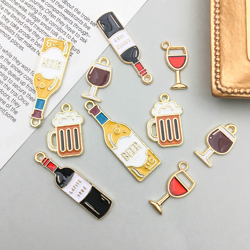 Wine Beer Mix - 10pcs/lot Enamel Charms Red Wine Glass