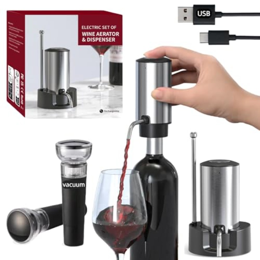 Decanter Aerator Set - Rechargeable Electric Wine Aerator and Dispenser