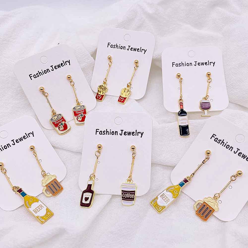 Wine Beer Pairing - 1 Pair Asymmetrical Wine Beer Earrings