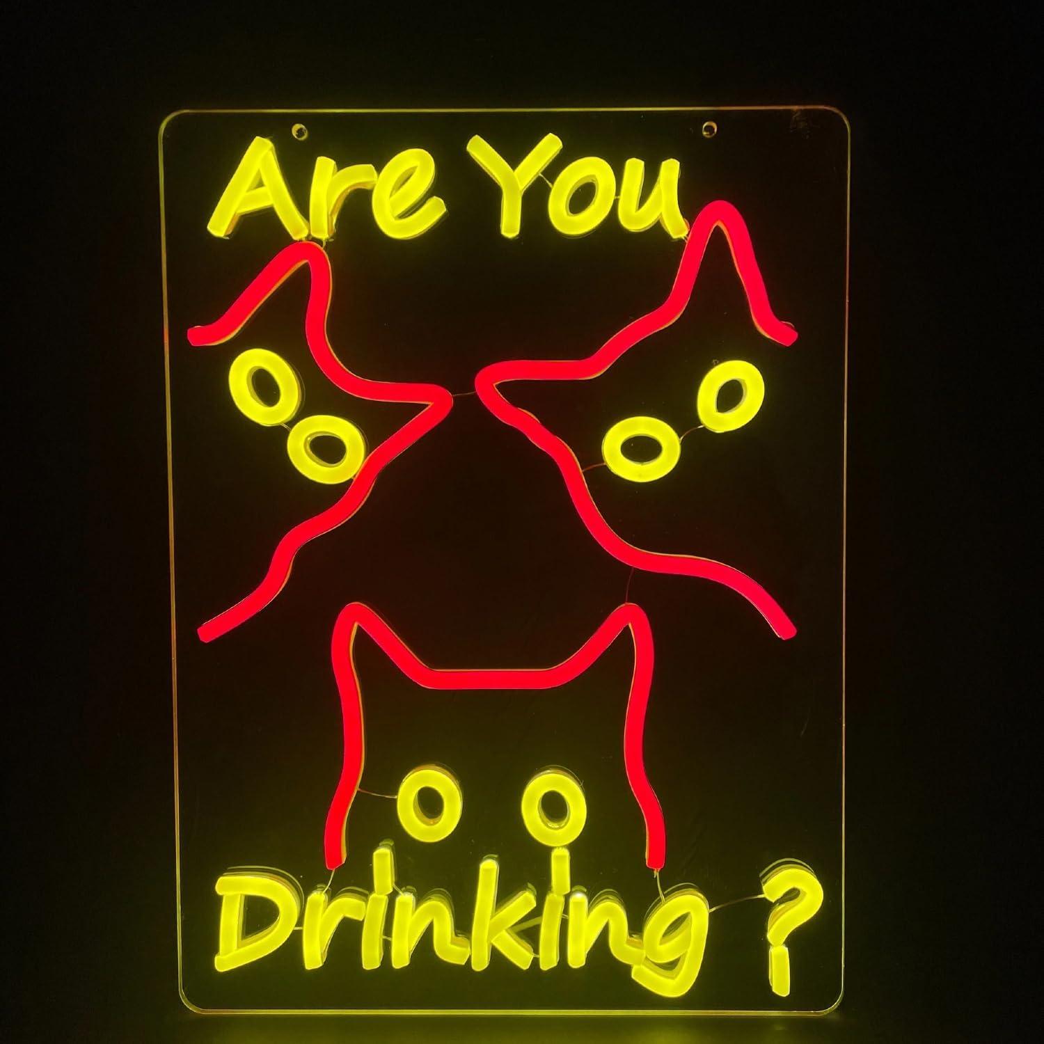 Wine Beers - Are You Dringking Neon Sign Cat