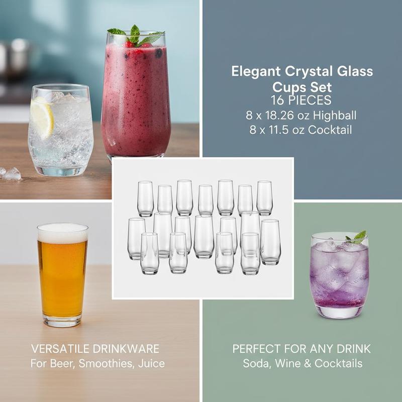Glassware Collection 16-Piece  - Wine Beer Mix Drink 评论和价格