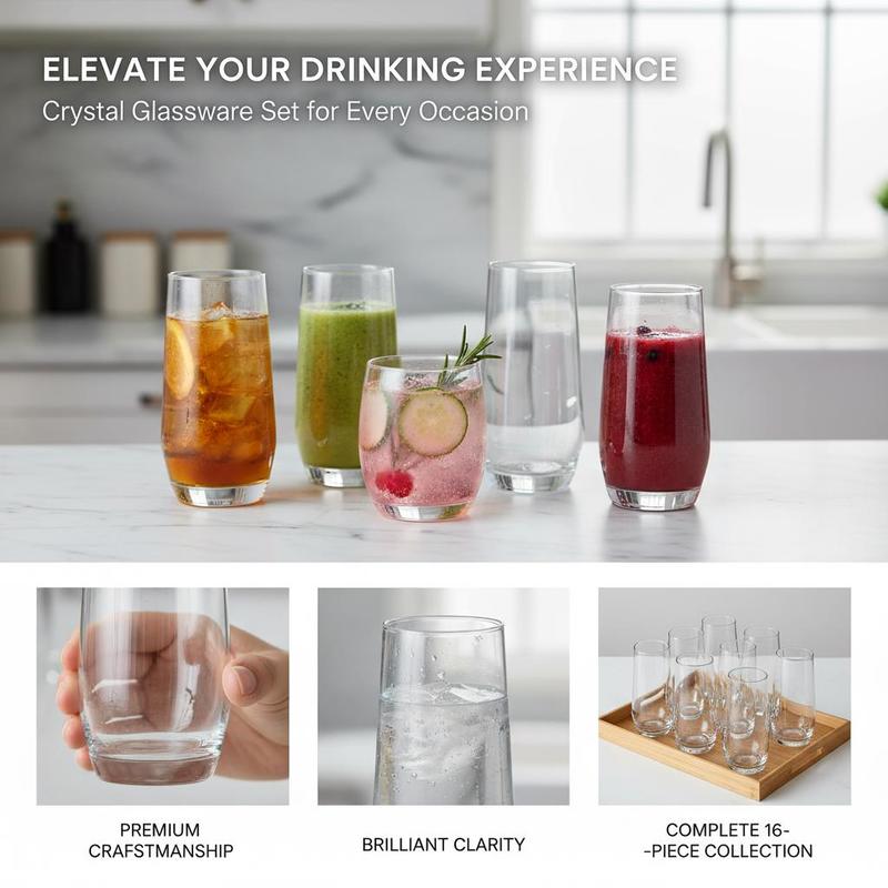 Glassware Collection 16-Piece  - Wine Beer Mix Drink 评论和价格