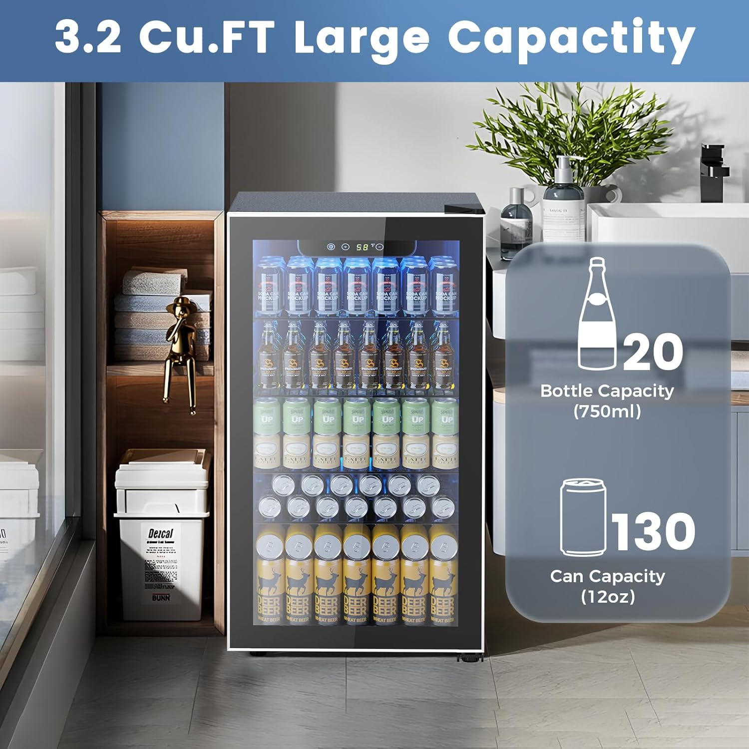 Mini Fridge 130 Can Beverage C - Beer Wine Zone 评论和价格